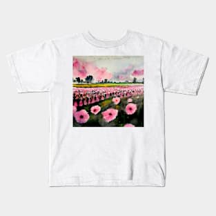 Fresh pink watercolor flower field Kids T-Shirt